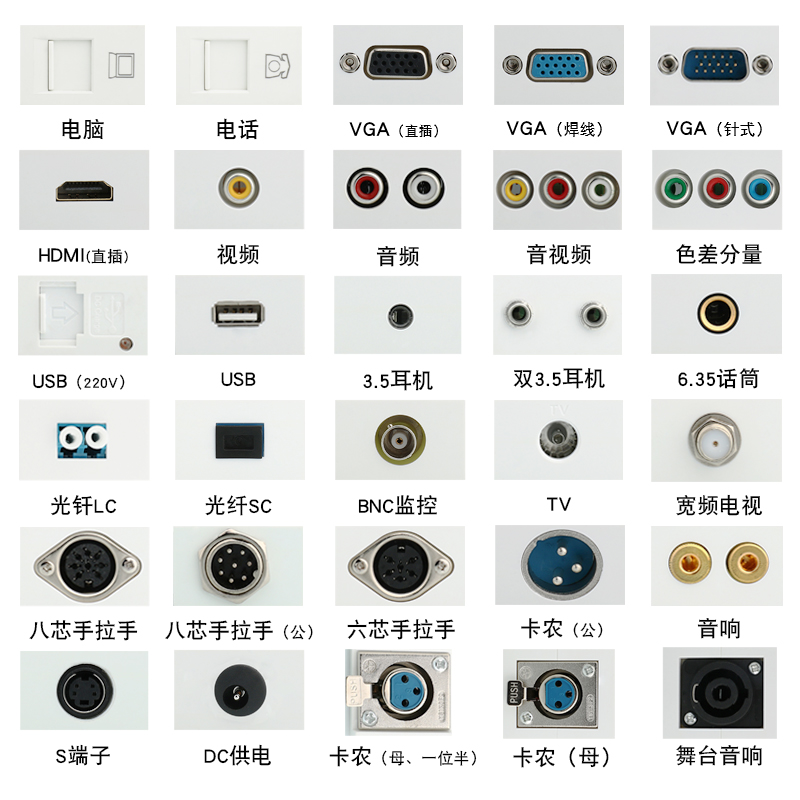 128型弱电模块VGA免焊母头十五孔插座投影仪插座地插面板配件模组